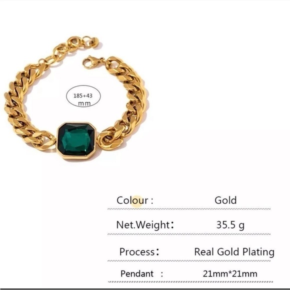 ⭐️ New Emerald Green Gemstone 18K Gold Plated Bracelet - Picture 5 of 9